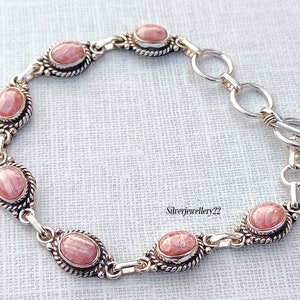 Rhodochrosit Armband: 925 Sterling Silber Edelsteinschmuck