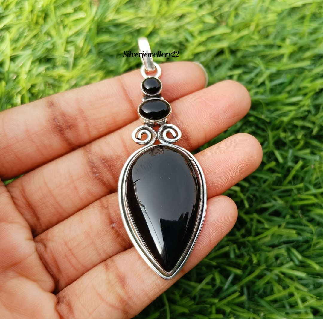 Black Onyx Pendant, Handmade Pendant, 925 Sterling Silver, Black Onyx