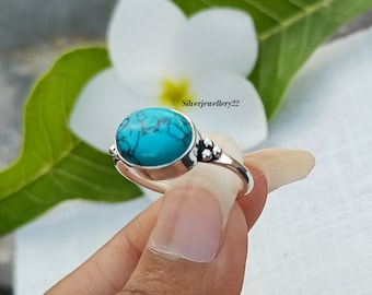 Handmade Turquoise Ring: 925 Sterling Silver Band