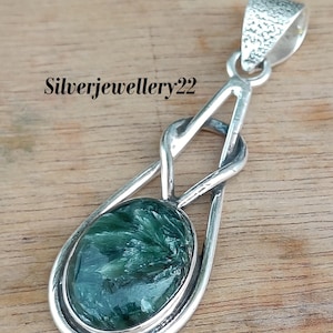 Pendentif séraphinite fait main : pierre précieuse naturelle, argent sterling 925
