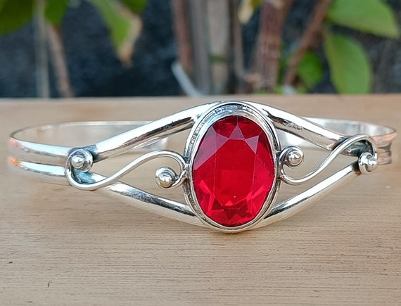 Bracciale In Argento Sterling 925 Con Granato Rosso Fatto - Foto 3