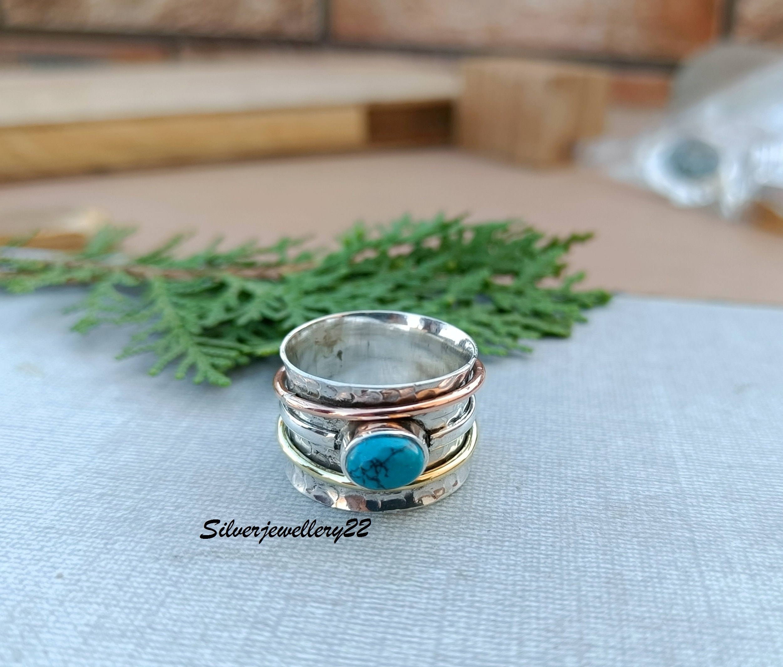 Handmade Turquoise Spinner Ring: 925 Sterling Silver Band - Etsy