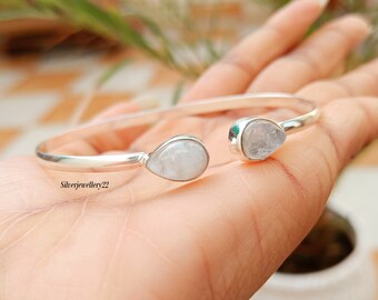 レインボームーンストーンバングル：ハンドメイド925スターリング