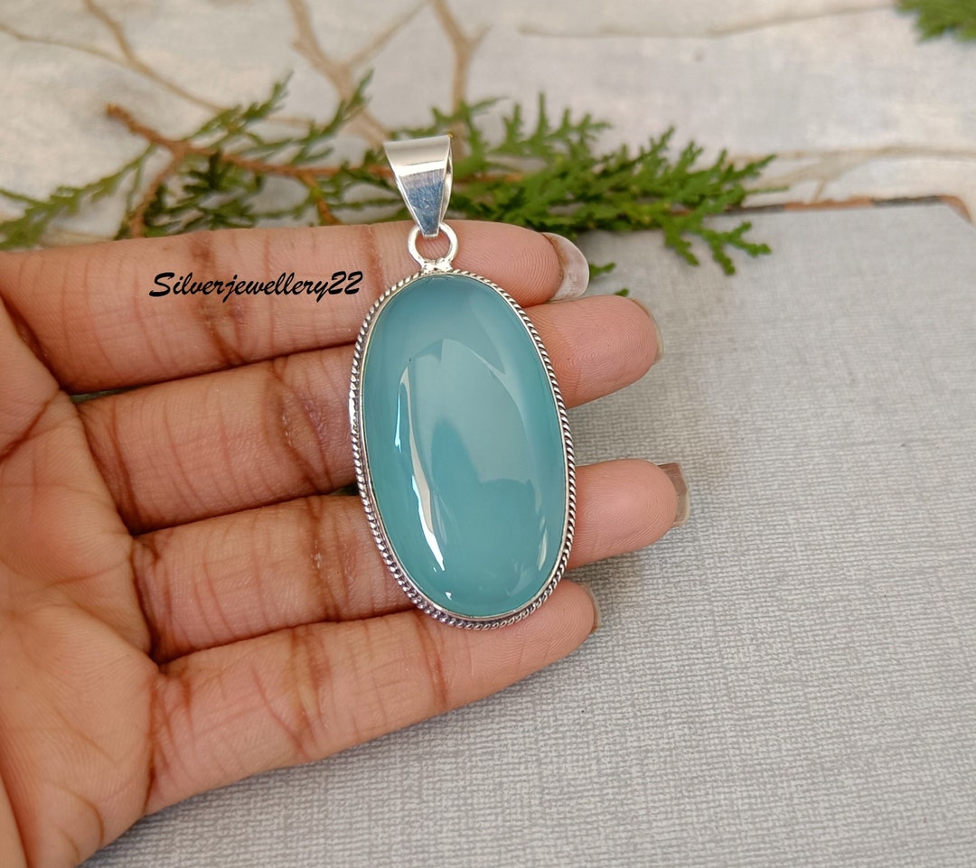 Chalcedony 16ct Hand Carved Flower Pendant Bead| 33X28X5mm| Blue| 1 Pendant Bead
