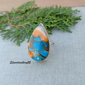 Oyster Copper Turquoise Ring , 925 Sterling Silver Ring , Wedding Ring , Promise Ring , Gift for Women , Silver Jewelry, Gift for her