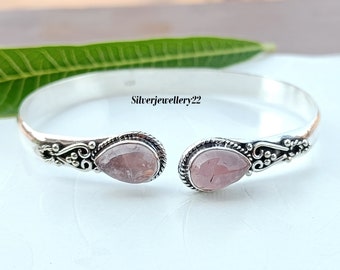 Rose Quartz Bangle, 925 Sterling Silver, Handmade Bangle, Beautiful Bangle, Designer Bangle, Lovely Bangle, Rose Quartz Jewelry Gift for her