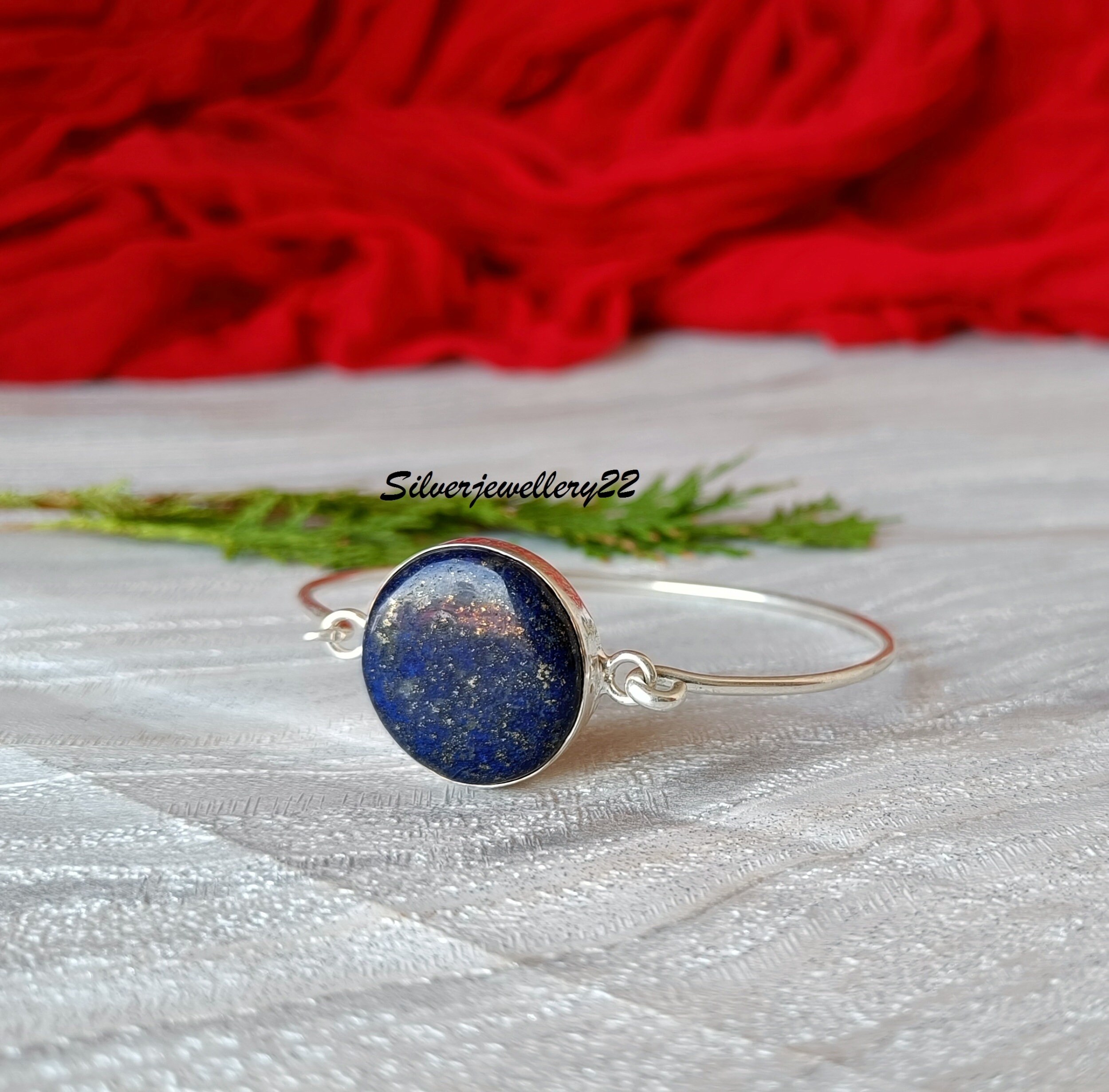 LHNJewelry ハンドメイド スターリングシルバー x ラピス バングル ハンドメイドのラピスラズリバングル：925スターリングシルバーの宝石