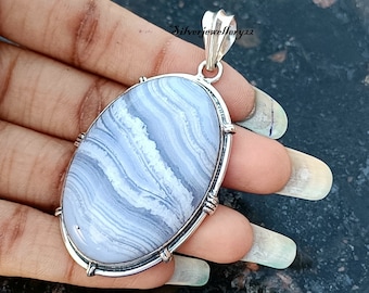 Blue Lace Agate Pendant, 925 Sterling Silver Pendant, Blue Agate Pendant, Top Quality Etsy Pendant, Designer Women Pendant, Silver Neckalce