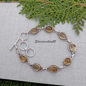 Citrine Bracelet: Adjustable 925 Sterling Silver Gemstone Bangle