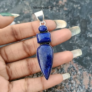 Pure Lapis Lazuli Pendant, 925 Sterling Silver, Handmade Pendant, Gemstone Pendant, Women Pendant, Party Wear Pendant, Wedding Pendant.