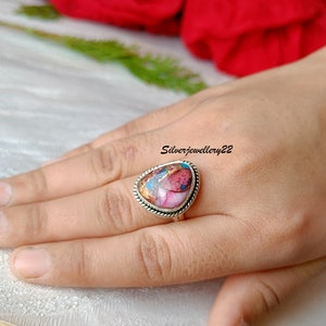 Anel de turquesa em cobre rosa, anel simples, anel de aliança, prata esterlina 925, anel de turquesa, anel feito à mão, joia de prata, anel de presente de noivado