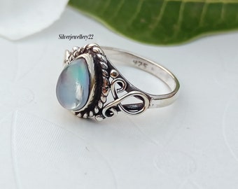 Handmade Opal Gemstone Ring: 925 Sterling Silver Wedding Jewelry