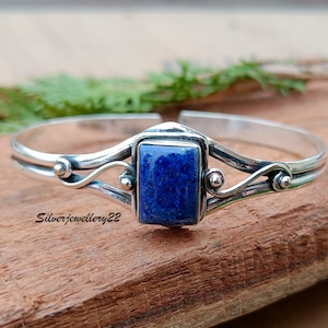 Lapis Lazuli Armreif, Bettelarmband, Armreif, Frauen Armreif, 925 Sterling Silber Armreif, Boho Armreif, Geschenk für sie, Edelstein Armreif