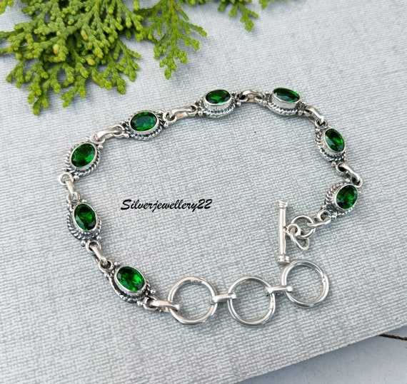 Handmade Emerald Bracelet: 925 Sterling Silver Gemstone Jewelry