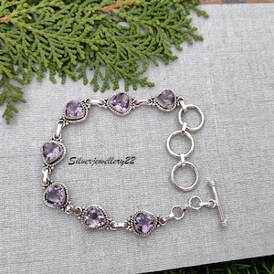 Amethyst Bracelet, 925 Sterling Silver, Amethyst Purple Jewelry, Silver Bracelet, Charm Bracelet, Women Bracelet, Friendship Gift.