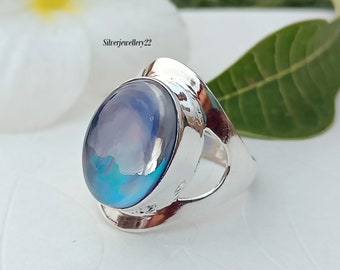 Natural Opal Ring: Handmade 925 Sterling Silver Band