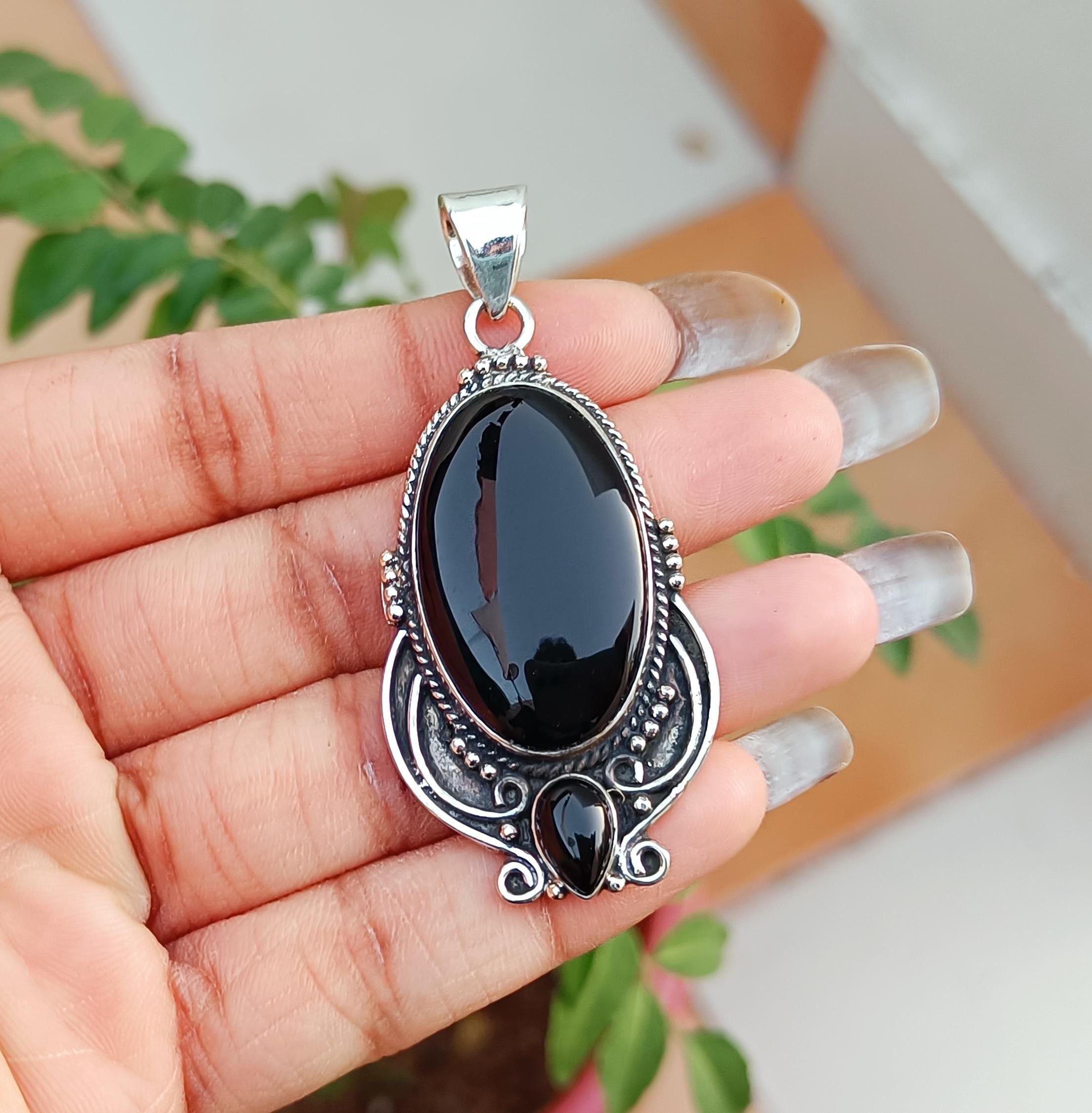 Handmade Black Onyx Pendant: 925 Sterling Silver Gemstone - Etsy