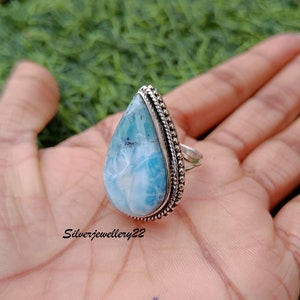 Genuine Larimar Ring, Larimar Silver Ring, Larimar Ring, Silver Ring, Sterling Silver Larimar Ring, Larimar Jewelry, Valentines Day Gift