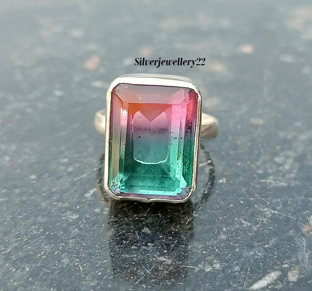 Watermelon Tourmaline Ring, Gemstone Ring, Sterling Silver Ring