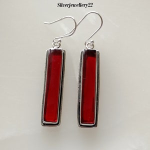 Long Rectangle Garnet Earring, 925 Sterling Silver, Handmade Earring, Gemstone Earring, Party Wear Earring, Women Earring, Dainty Earring.
