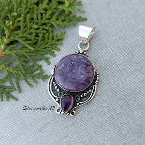 Charoiet-hanger: sterlingzilveren amethist boho-edelsteen