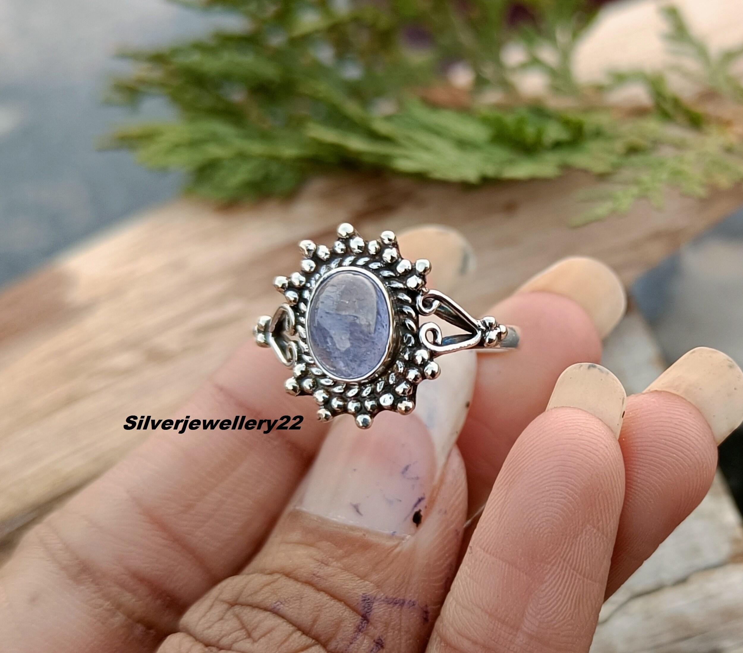 Oxidized Sterling Silver Tanzanite Ring: Adjustable Gemstone Jewelry