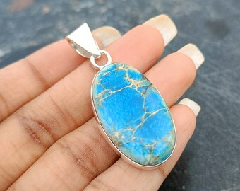 Ciondolo artigianale in turchese del Mojave: gemma boho in argento sterling 925