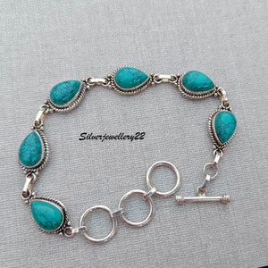 Pulsera turquesa hecha a mano: joyería de piedras preciosas en plata de ley 925