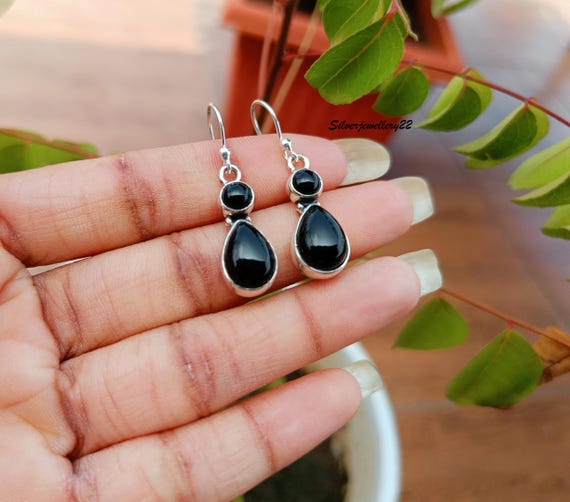 Boucles D'oreilles Art Déco Gemondo - Onyx Noir & Spinelle - Argent 925 - 11.7 Carats