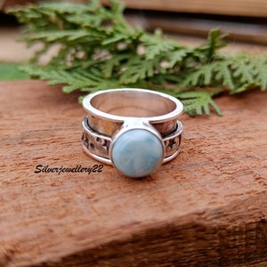 Beautiful Larimar Ring, 925 Sterling Silver Ring, Band Ring, Handmade Ring, Boho Ring, Natural Larimar, Women Jewelry, Gift For Her