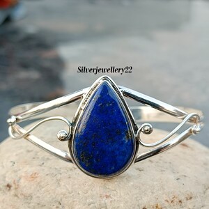 Natürlicher Lapislazuli Armreif, 925 Sterling Silber, handgemachter Armreif, Edelstein Armreif, Frauen Armreif, Jubiläum Armreif, fabelhafter Armreif.