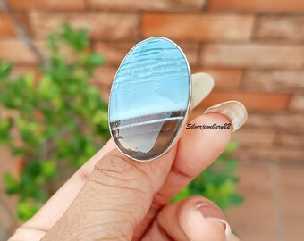 Blue Opal 925 Silver Ring: Handmade Gemstone Boho Ring