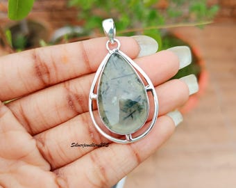 Handmade Prehnite 925 Sterling Silver Pendant