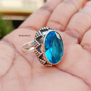 Quartz Blue Topaz Ring, Designer Ring, 925 Sterling Silver, Handmade Ring, Women Ring, Engagement Ring, Valentine&#39;s Day Gift, Dainty Ring.