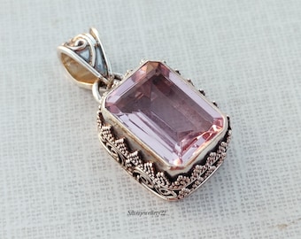 Handmade Rose Quartz 925 Sterling Silver Pendant: Stylish Gemstone Jewelry