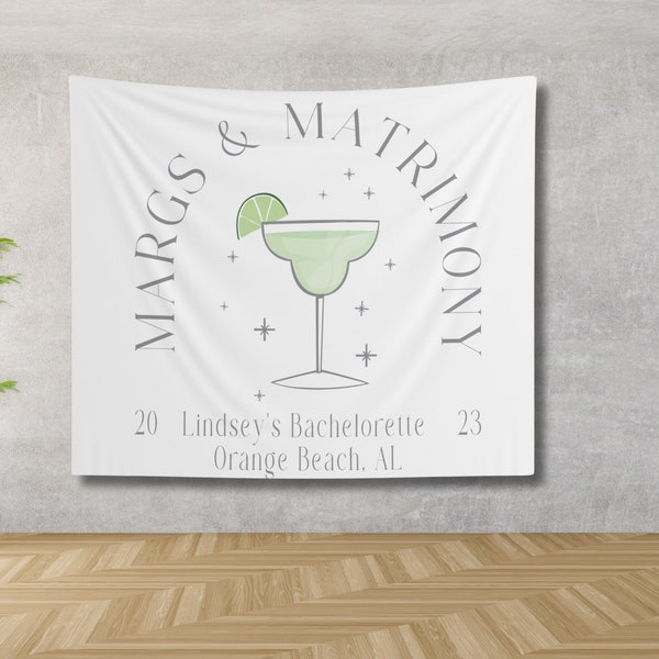 Margs and Matrimony Custom Welcome Sign for Bachelorette Fabric Photo Backdrop for Mexico Bachelorette Party Margarita Party Decorations