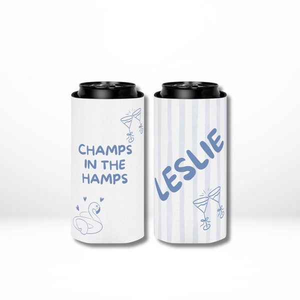 Custom Hamptons Can Cooler, The Hamptons Bachelorette, The Hamptons Party Favors , Personalized Favors, Personalized Hamptons Can Cooler