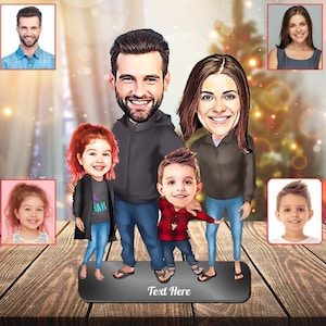 Personalized Family Caricature Trinket, Custom Family Cartoon Figurine, Portrait From Photo, Wooden Family Gift, Gift for Husband and Wife