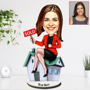 Gepersonaliseerde vrouwen makelaar karikatuur trinket, makelaar cadeau, cadeau voor makelaar, cadeau vrouwelijke makelaar, cadeau voor haar