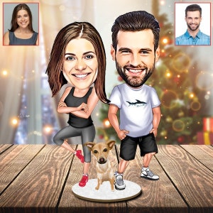 Bibelot de dessin animé personnalisé pour couple et chien, Caricature personnalisée, Cadeau pour couples, Cadeau pour lui, Cadeau pour elle, Cadeau pour les amoureux des animaux de compagnie, Cadeau pour chien