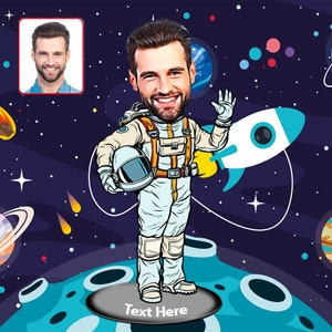 Baratija personalizada de caricatura de astronauta, retrato de astronauta personalizado de foto, regalo para hombres, regalo de figura de madera para niños, regalo de cumpleaños