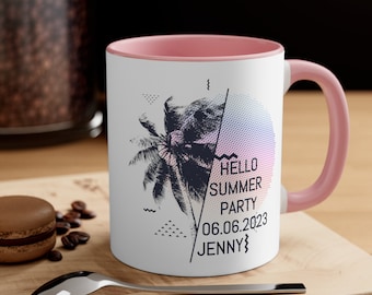 Personalisierter Sommer-Party-Becher, Save the Date-Becher, handgemachter Becher, Kaffeetasse, niedlicher Keramikbecher, Erinnerungsbecher, Teebecher