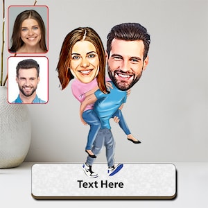 Gepersonaliseerd paar cartoon portret snuisterij, aangepaste net getrouwde karikatuur beeldje, houten doodad, cadeau voor koppels, beste vrienden cadeau
