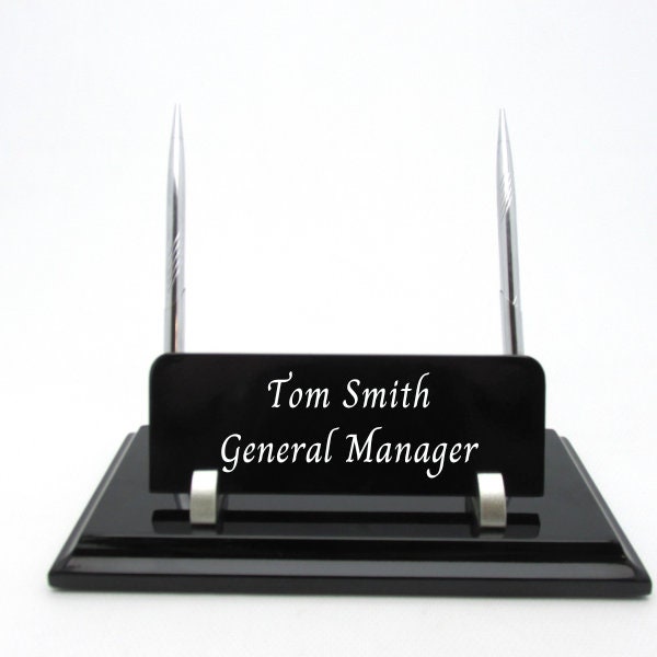 Personalized Desk Name Plate | Black Wooden Desk Name Plate with Pens, Custom Desk Name Plate, Office Sign, Desk Sign