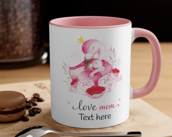 Liebe Mama Tasse, personalisiertes Muttertagsgeschenk für sie, benutzerdefinierte Tasse, handgemachte Kaffeetasse, niedliche Keramiktasse, Königin Flamingo Mama und Kindertasse