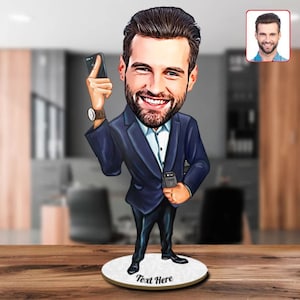 Gepersonaliseerde baas cadeau, karikatuur portret vorm foto, zakenman trinket, beeldje grote baas, CEO cartoon Doodad, verjaardagscadeau voor hem