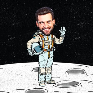Descarga digital de caricatura de astronauta personalizada, cartel de astronauta de la foto, arte de pared de astronauta, decoración de pared de dibujos animados, regalo para hombres, niños