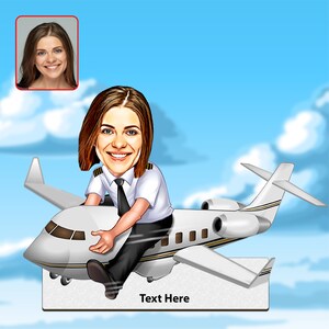 Gepersonaliseerde vrouwelijke piloot karikatuur Trinket, Cartoon piloot portret, gepersonaliseerde geschenken, vrouwen piloot geschenk, cadeau voor haar, vliegtuig geschenken