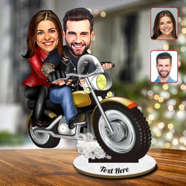 Bibelot de caricature de couple de motards personnalisé, cadeau pour les couples, cadeau pour les amoureux de la moto, cadeaux pour elle, cadeau pour lui, cadeau de tête miniature