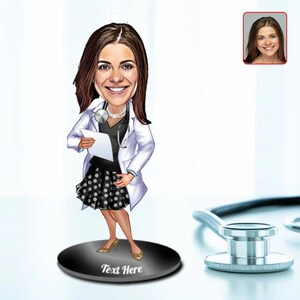 Bugiganga médica feminina, presentes personalizados para mulheres, retrato de desenho animado da foto, caricatura acrílica, presente de estatueta médica, estatueta 3D